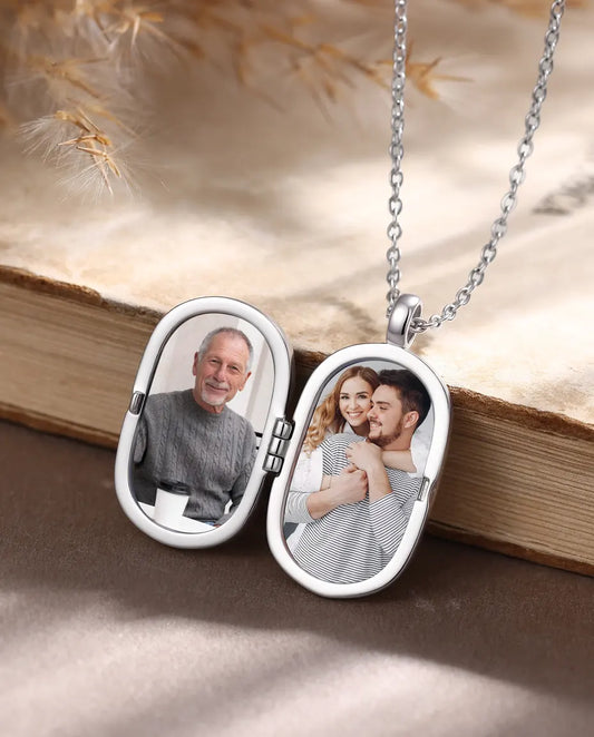 Medaillon met Foto voor Heren – Zwart Ovaal voor 2 Foto's met Gravure Voor en Achter