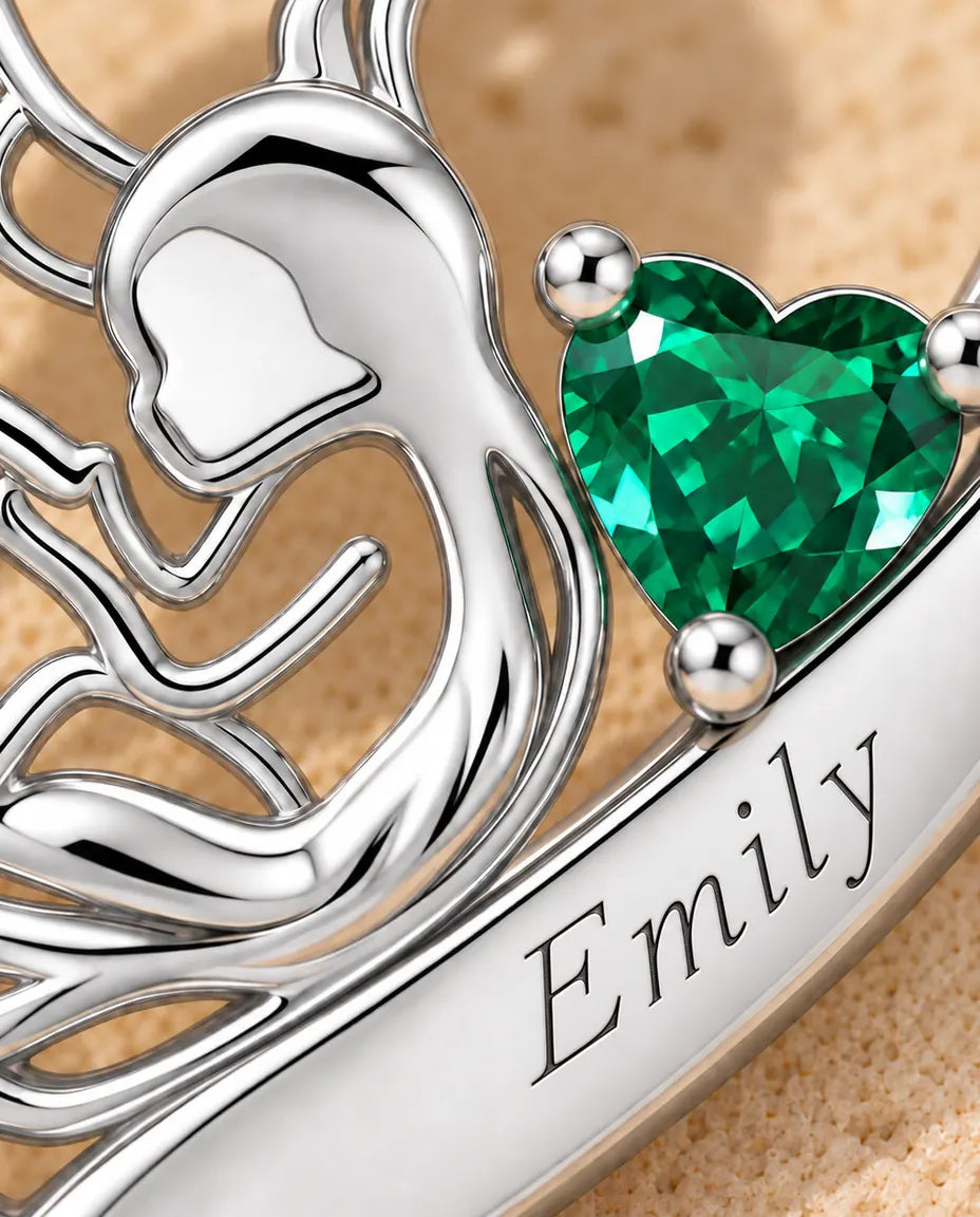 Gepersonaliseerde Moeder en Kind Ketting met Naam - hart hanger met twee geboortestenen, gerhodineerd