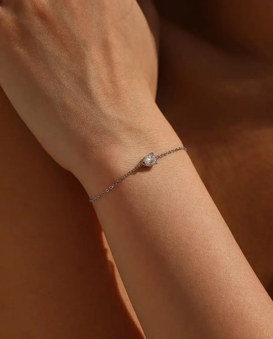 Moissanite Armband Druppel geslepen - 0,80 ct kleur D, 5 x 7 mm, fijne ketting van 16+3 cm, zilver 925