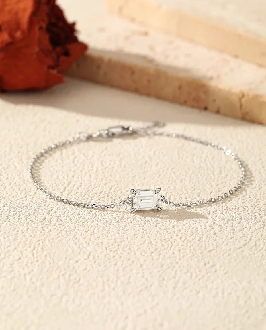 Armband met Moissaniet in Emeraldslijpsel – solitair van 1 ct in D-kleur op 925 sterling zilver, verstelbaar