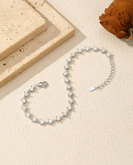 Moissanite armband - 24 ronde stenen in kleur D los gezet, 925 zilver, 16 cm met verlengketting