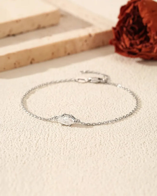 Moissanite Armband Marquise geslepen - 0,50 ct kleur D, 4 x 8 mm, fijne schakelketting van 16+3 cm, zilver 925