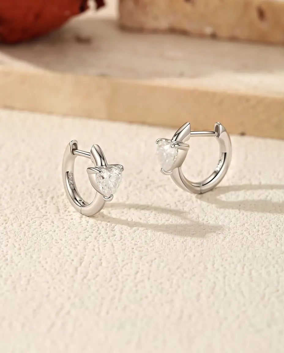 Moissanite Klapcreolen met Hart - 2 x 0,50 ct kleur D, creool van 12 mm, 925 sterling zilver, 2,30 g per paar