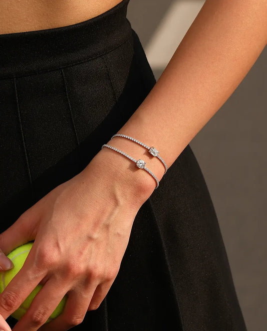 Tennisarmband met Moissanite in Emeraldslijpsel – middensteen van 1 ct in D-kleur, armband van 925 sterling zilver