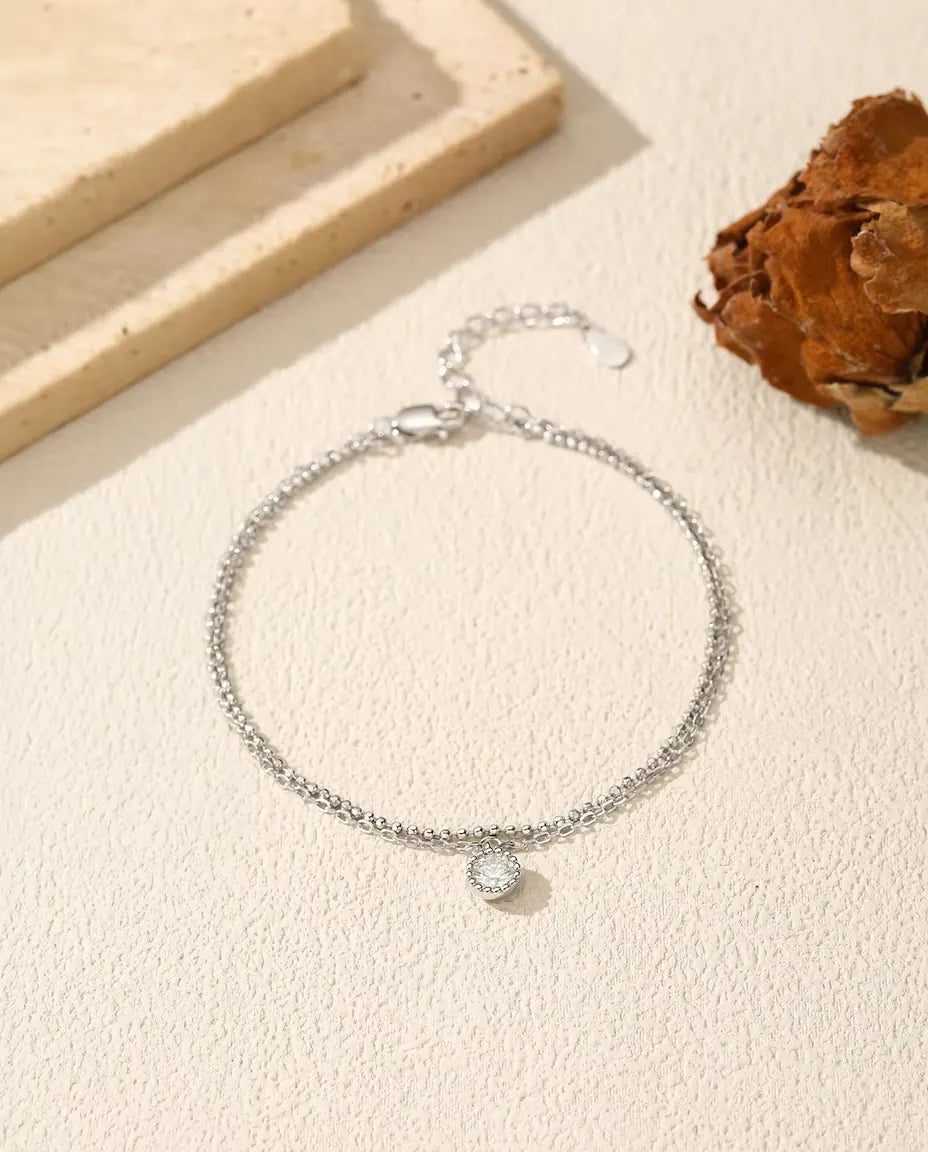 Moissanite Armband met Hanger - steen van 0,50 ct in kastzetting aan dubbele ketting, 925 zilver, 16+3 cm