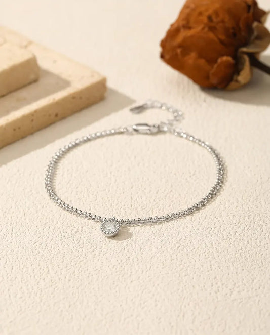 Moissanite Armband met Hanger - steen van 0,50 ct in kastzetting aan dubbele ketting, 925 zilver, 16+3 cm