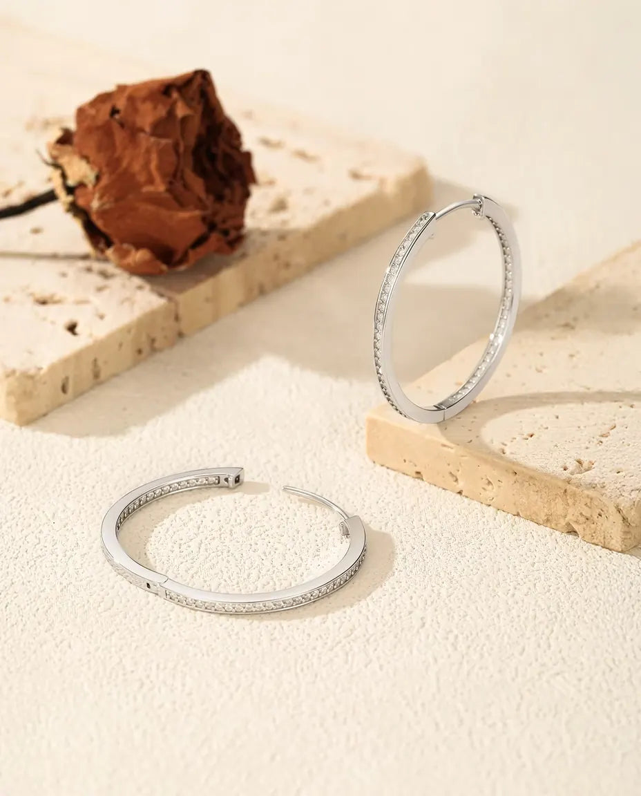 Moissanite Creolen 32 mm - 110 stenen aan de binnenzijde gezet, 0,88 ct kleur D, 925 sterling zilver