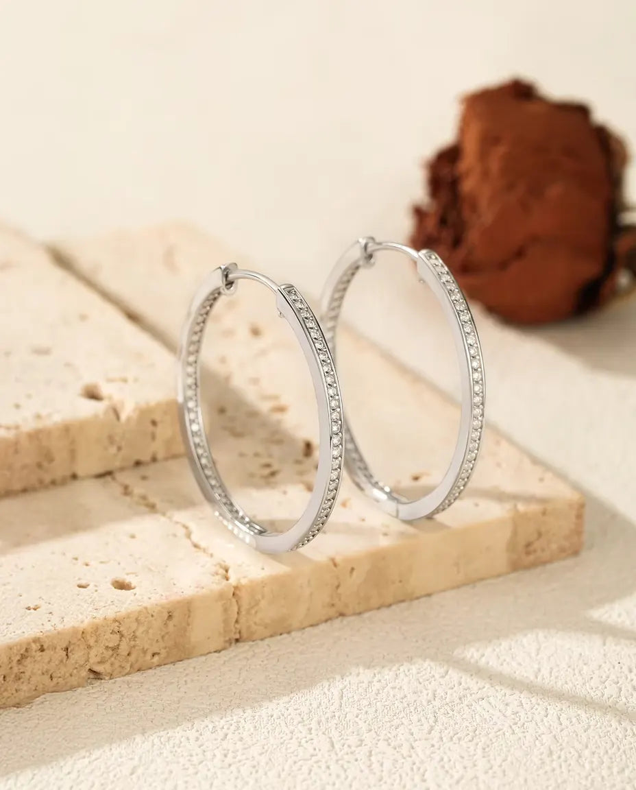 Moissanite Creolen 32 mm - 110 stenen aan de binnenzijde gezet, 0,88 ct kleur D, 925 sterling zilver