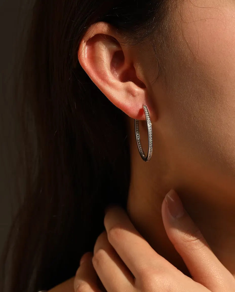 Moissanite Creolen 32 mm - 110 stenen aan de binnenzijde gezet, 0,88 ct kleur D, 925 sterling zilver