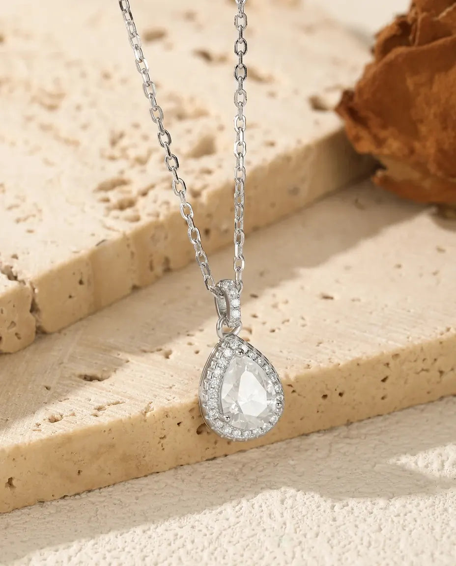 Moissanite Ketting met Peervormige Halo – hanger van 1,2 ct in 925 sterling zilver, opvallend cadeau voor haar