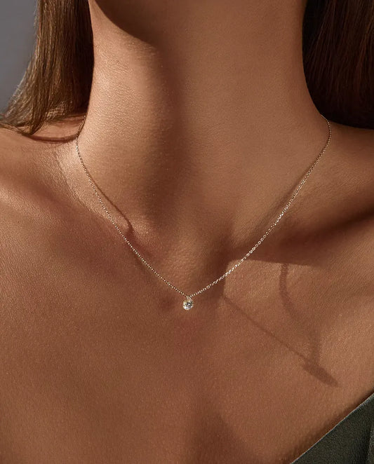 Moissanite Ketting met Solitair in 925 Sterling Zilver – Hanger in Briljantslijpsel van 0,1, 0,3 of 0,5 Karaat, Fijne Ketting voor Elke Dag