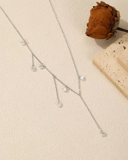 Moissanite Ketting met Zeven Hangers - stenen van 0,30 ct en 4 mm aan getrapte ketting, 925 zilver, 40+5 cm