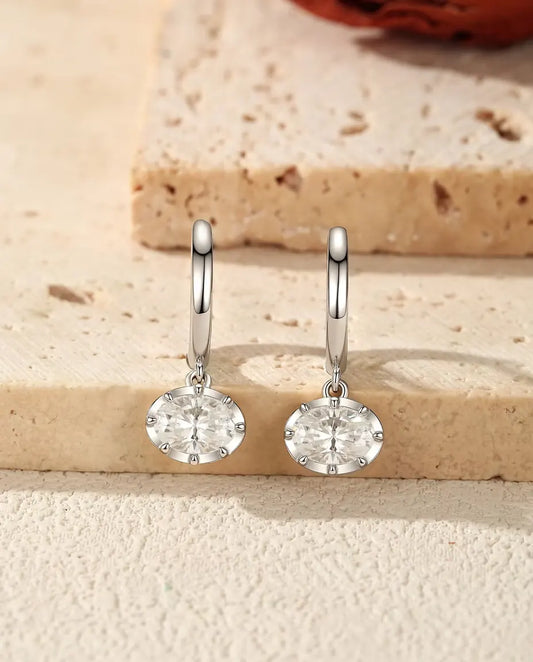 Moissanite Klapoorringen met Hanger Ovaal - stenen van 1,00 ct 5 x 7 mm, 21 mm lang, 925 sterling zilver