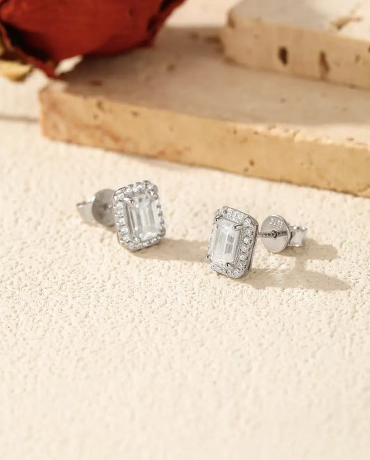 Moissanite Sieradenset met Smaragdslijpsel in 925 Sterling Zilver – Halo Hanger Ketting en Oorknopjes, Middenstenen van 1 ct en 0,8 ct, Bruidssieraden