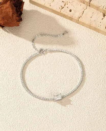 Moissanite Tennisarmband met smaragdslijpsel - 1,00 ct kleur D, 5 x 7 mm, 925 sterling zilver, 16 + 5 cm