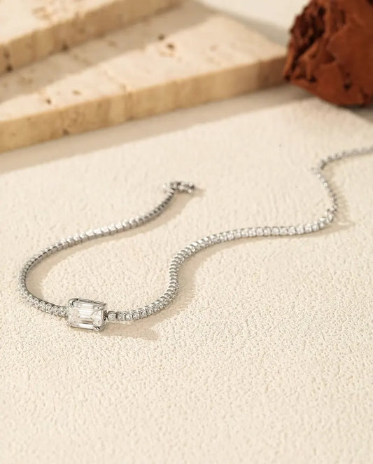 Moissanite Tennisarmband met smaragdslijpsel - 1,00 ct kleur D, 5 x 7 mm, 925 sterling zilver, 16 + 5 cm