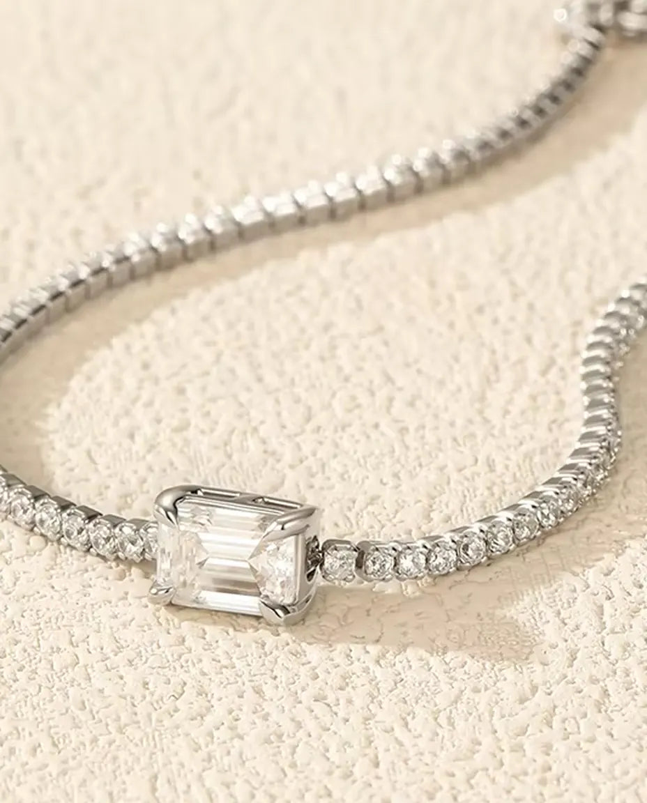 Moissanite Tennisarmband met smaragdslijpsel - 1,00 ct kleur D, 5 x 7 mm, 925 sterling zilver, 16 + 5 cm