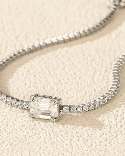 Moissanite Tennisarmband met smaragdslijpsel - 1,00 ct kleur D, 5 x 7 mm, 925 sterling zilver, 16 + 5 cm