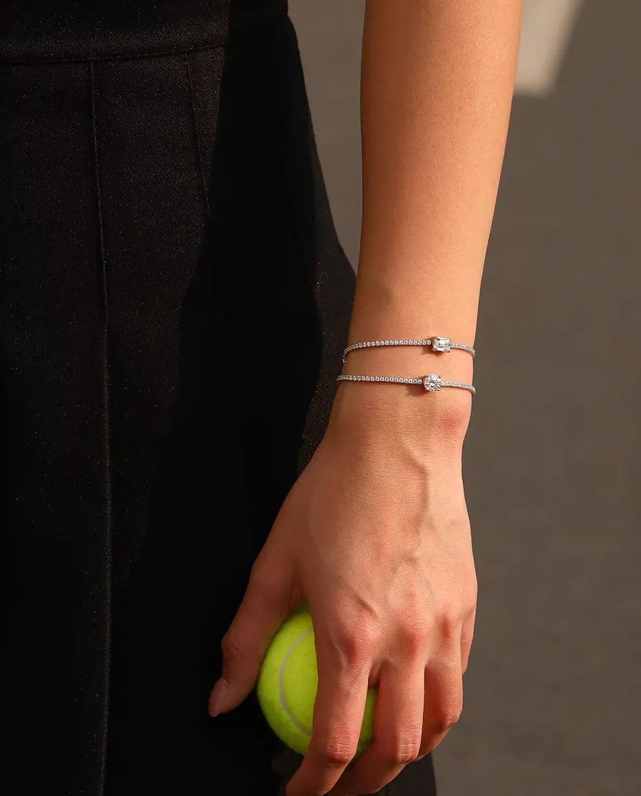 Moissanite Tennisarmband met smaragdslijpsel - 1,00 ct kleur D, 5 x 7 mm, 925 sterling zilver, 16 + 5 cm