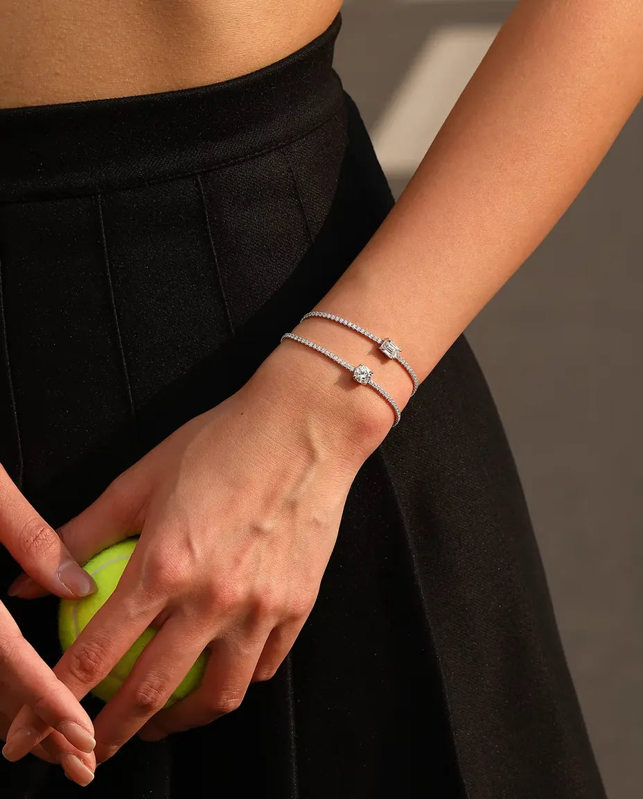 Moissanite Tennisarmband met smaragdslijpsel - 1,00 ct kleur D, 5 x 7 mm, 925 sterling zilver, 16 + 5 cm