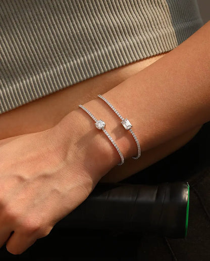 Moissanite Tennisarmband met smaragdslijpsel - 1,00 ct kleur D, 5 x 7 mm, 925 sterling zilver, 16 + 5 cm