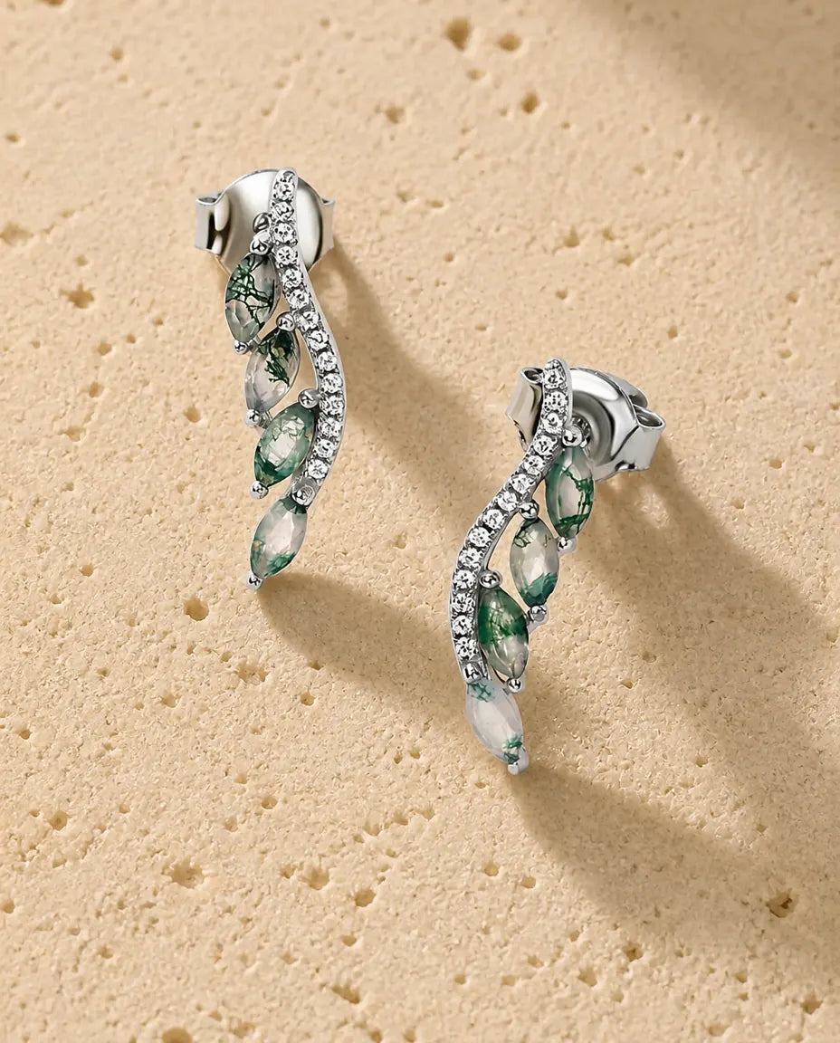 Mosagaat oorklimmers - Vier marquise stenen op een pavé boog van 18 mm, 925 sterling zilver, cadeau voor haar