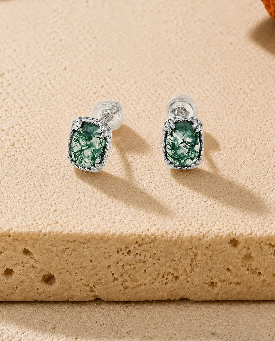 Mosagaat oorstekers - Kussenslijp in een gedraaide koordzetting, 925 sterling zilver, schroefsluiting, cadeau voor haar