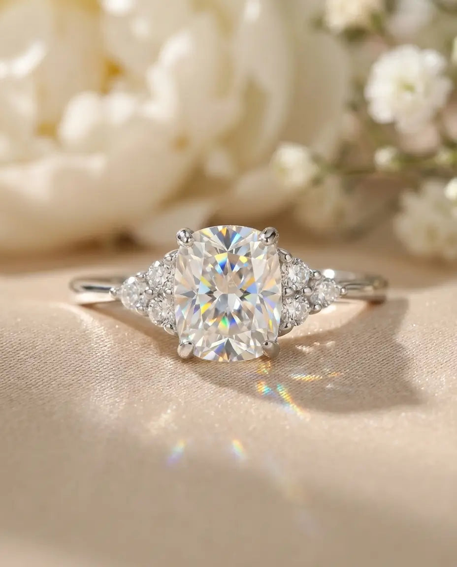 Moissanite Ring 1 ct Langwerpig Kussenslijpsel – Verlovingsring in 925 Sterling Zilver