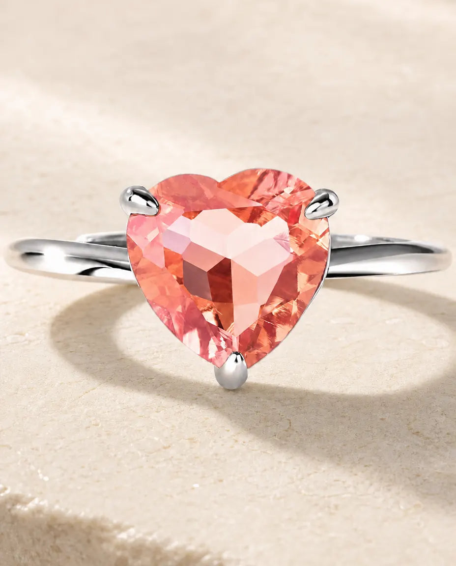 Roze Saffier Ring met Hartvormige Steen – Labgekweekte Solitaire op Verstelbare Open Band
