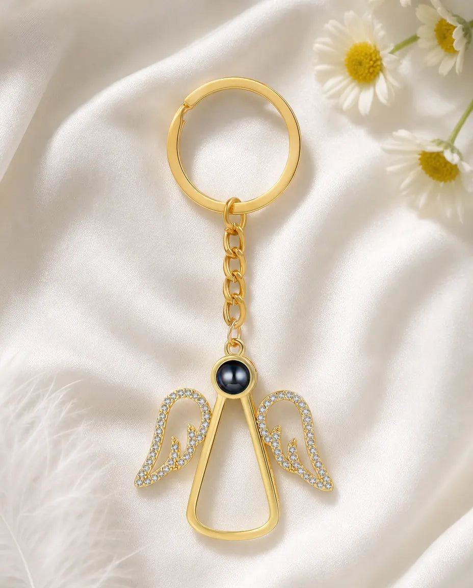 Sleutelhanger Beschermengel met Foto erin – Zilver- of Goudkleurig
