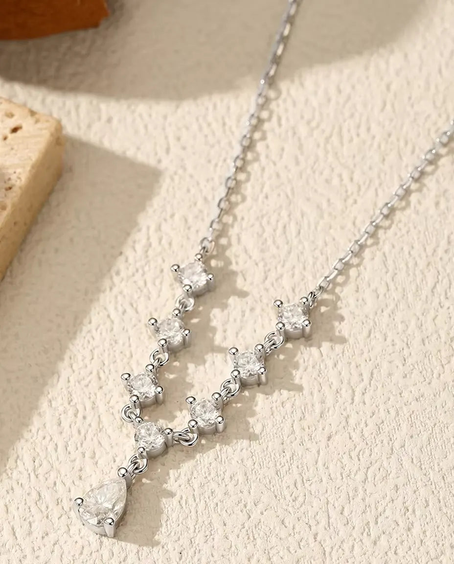 Y-ketting met moissanite druppel – 1,2 ct kleur D en zuiverheid VVS1, 925 sterling zilver, 40 + 5 cm