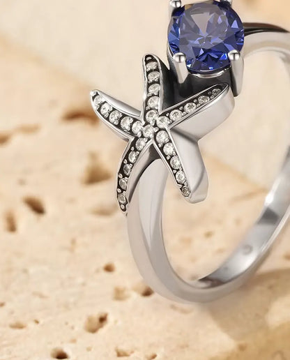 Zeester Ring - ovale violette zirkonia 5 x 7 mm met pavé ster, maten 5 tot 9, 925 sterling zilver