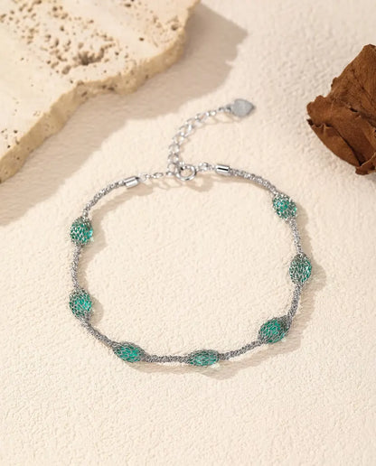 Zirkonia Armband in 925 Sterling Zilver - versie met groene zirkonia, dichterbij het zilveren gaas